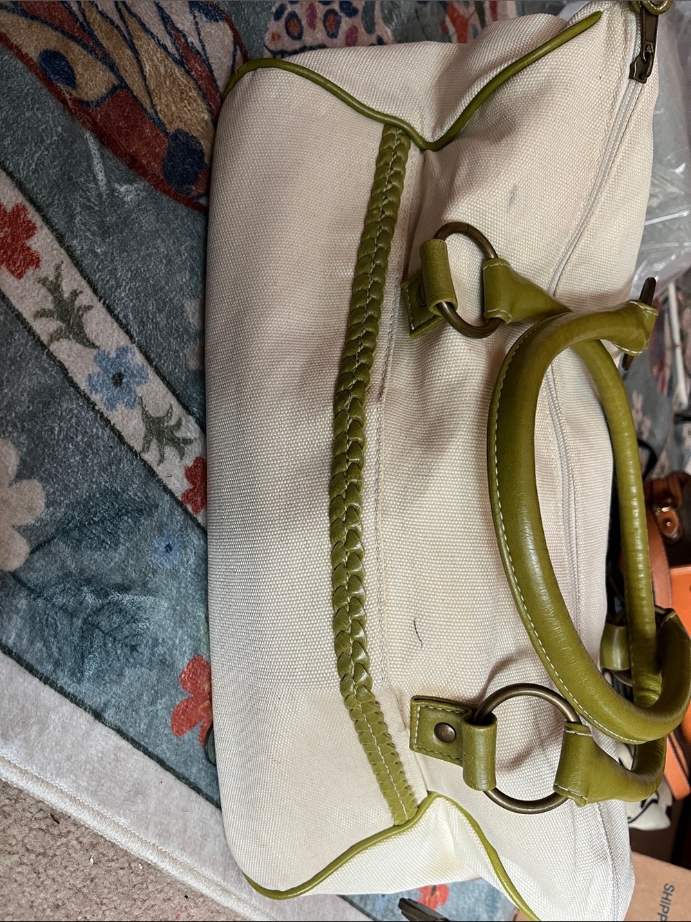 Cream and Olive Green Women’s Shoulder Bag